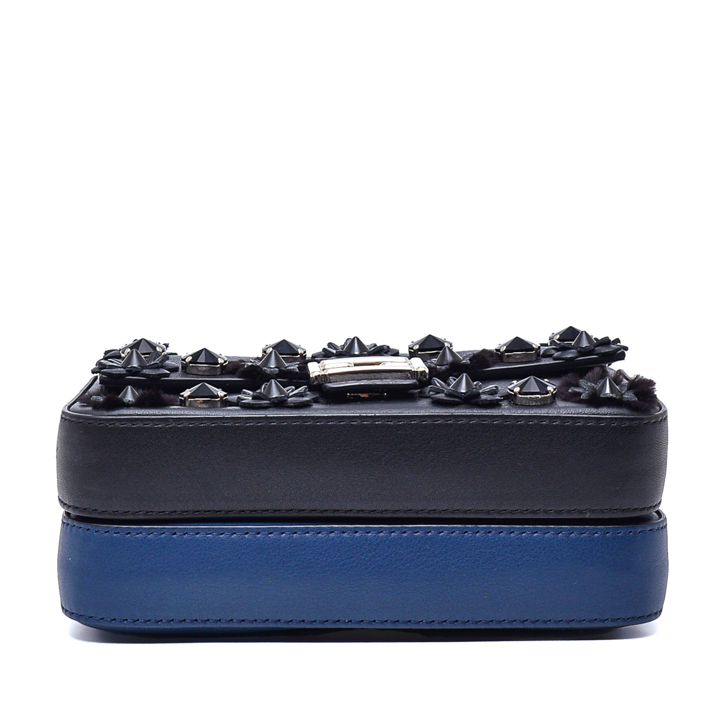 Fendi -  Black&Navy Blue Leather Flowerland Mini Double Baguette Bag